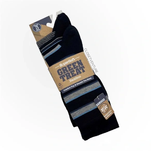 Green Treat | Underwear & Socks | Green Treat Super Soft Bamboo Black Blue  Grey Striped 3 Pairs Dress Socks Mens | Poshmark